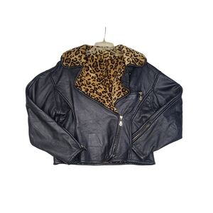 Vtg 80s Womens Leopard Print Lined Motorcycle Leather Jacket Asymmetrical Large